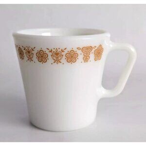 Vtg Pyrex Coffee Cup Mug Butterfly Gold D Handle Milk Glass Corelle 300ml